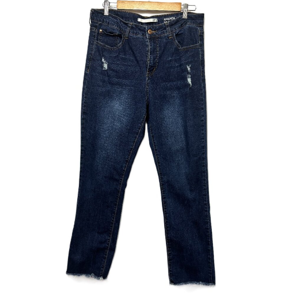!it Amanda High waisted Slim Distressed Straight Leg Jeans Size 14 EUC